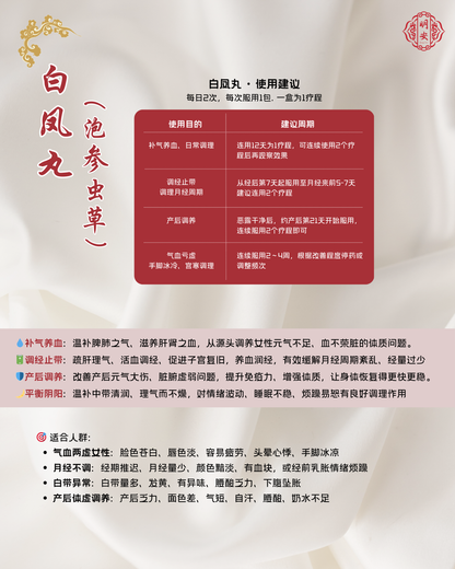 白凤丸（泡参虫草）, Baifeng Wan ( with American Ginseng and Cordyceps)